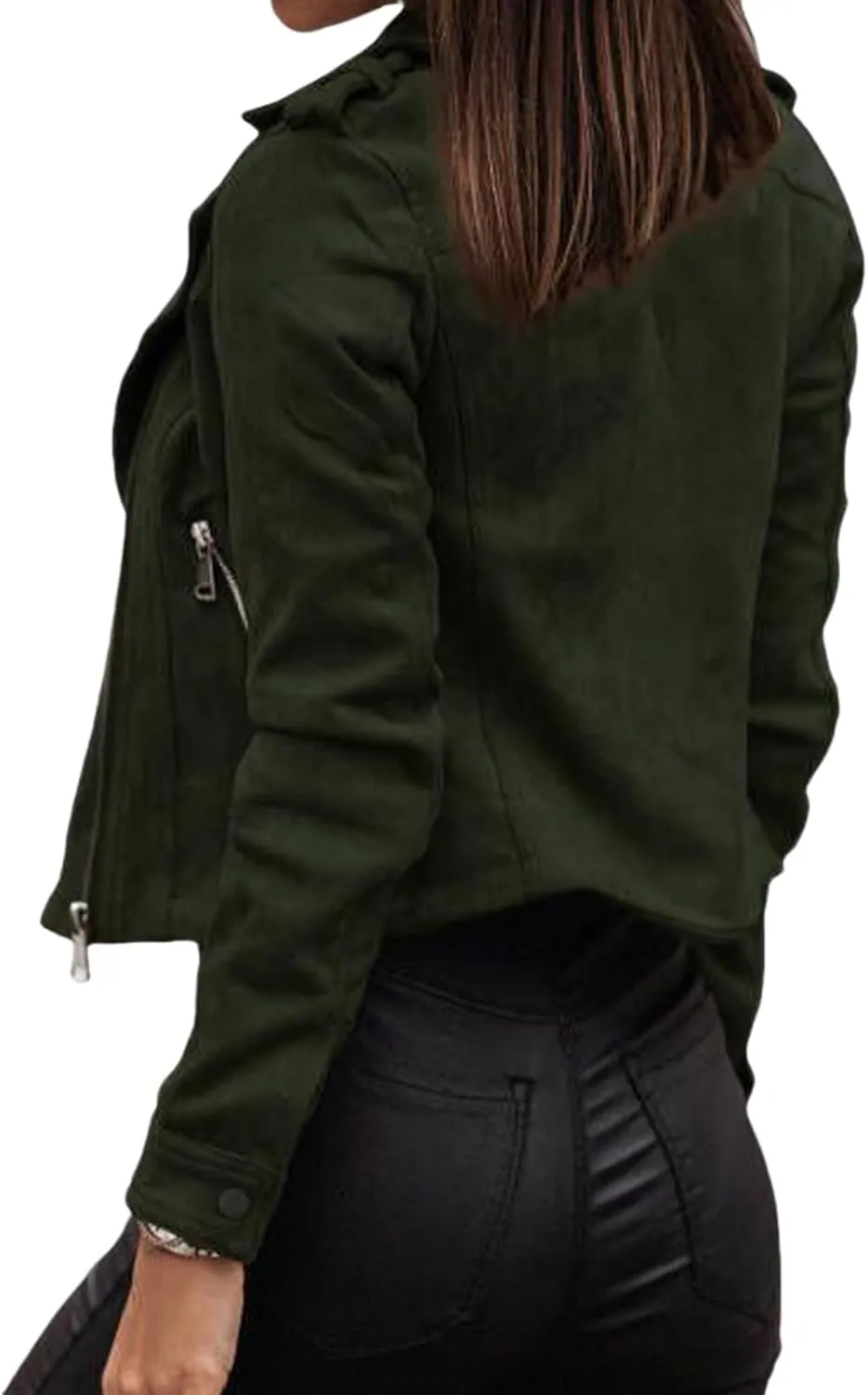 Canbebig Cropped Jackets for Women Lightweight Zip Up Jackets Suede Leather Jackets Casual Lapel Coats Moto Biker Jackets