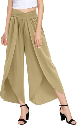 Capri Pants for Women Wide Leg Straight Flowy Loose Yoga Trousers with Split High Waisted Summer Athletic Casual Palazzo 2024