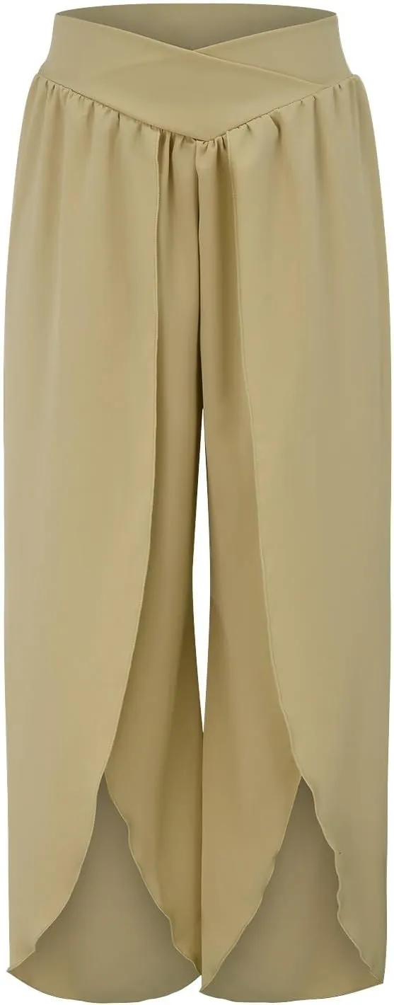 Capri Pants for Women Wide Leg Straight Flowy Loose Yoga Trousers with Split High Waisted Summer Athletic Casual Palazzo 2024