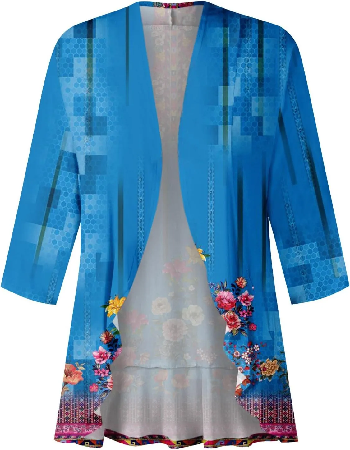 Cardigans for Women 2025 Casual Duster 3/4 Sleeve Jackets Lightweight Cardigans Retro Print Blouse Tops Coat