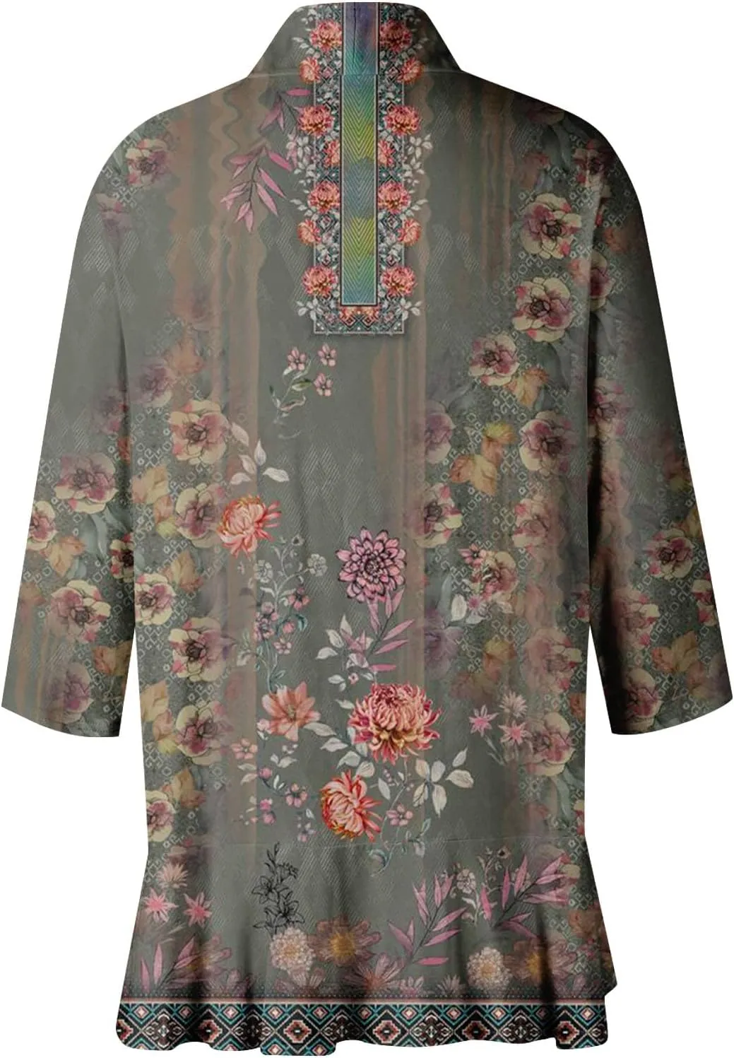 Cardigans for Women 2025 Casual Duster 3/4 Sleeve Jackets Lightweight Cardigans Retro Print Blouse Tops Coat