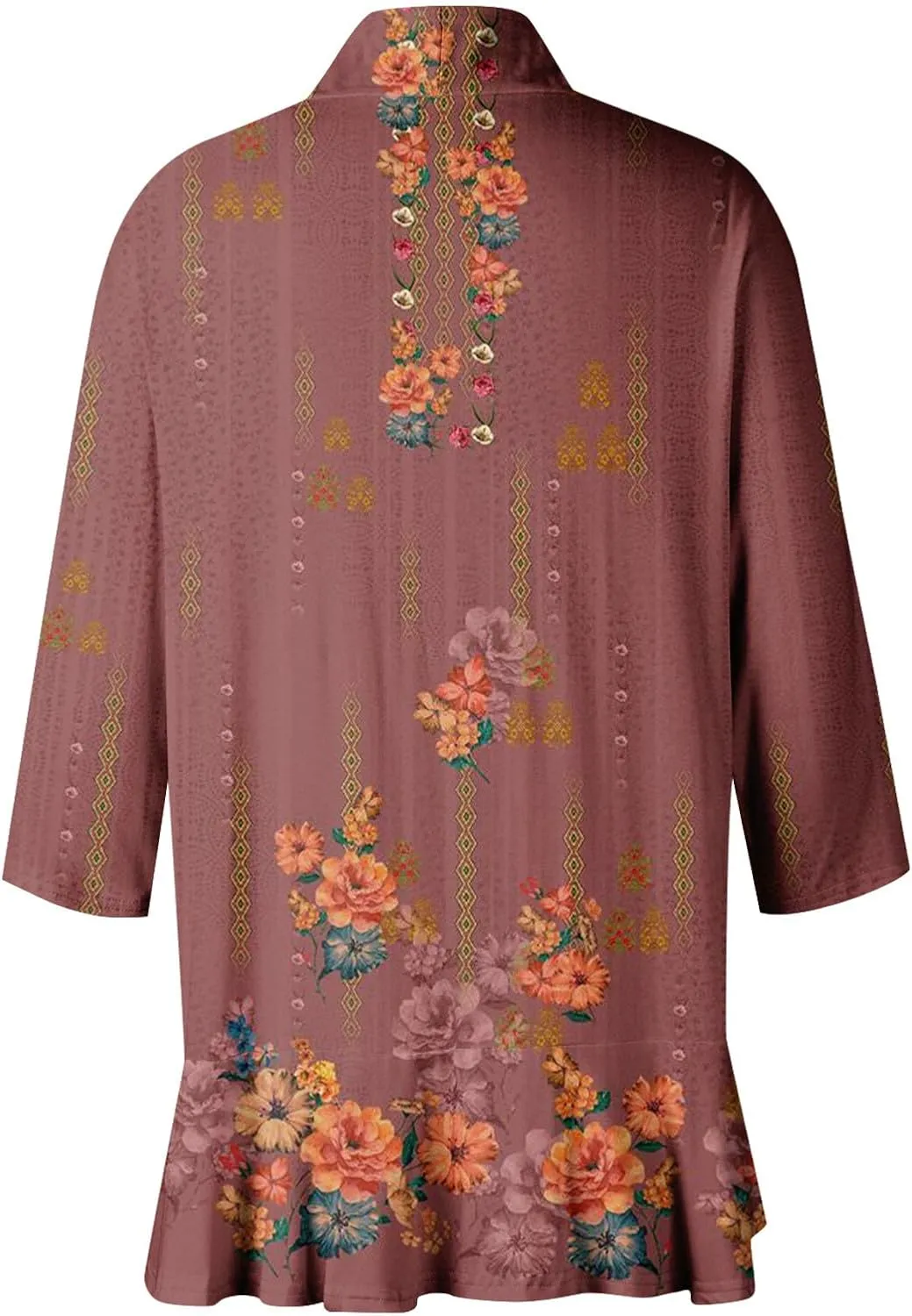 Cardigans for Women 2025 Casual Duster 3/4 Sleeve Jackets Lightweight Cardigans Retro Print Blouse Tops Coat