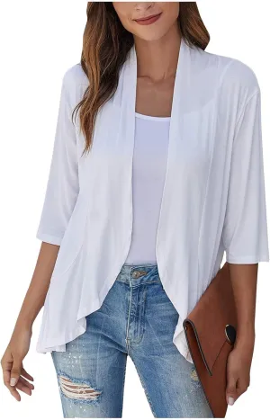 Cardigans for Women 2025 Casual Duster 3/4 Sleeve Jackets Lightweight Cardigans Retro Print Blouse Tops Coat