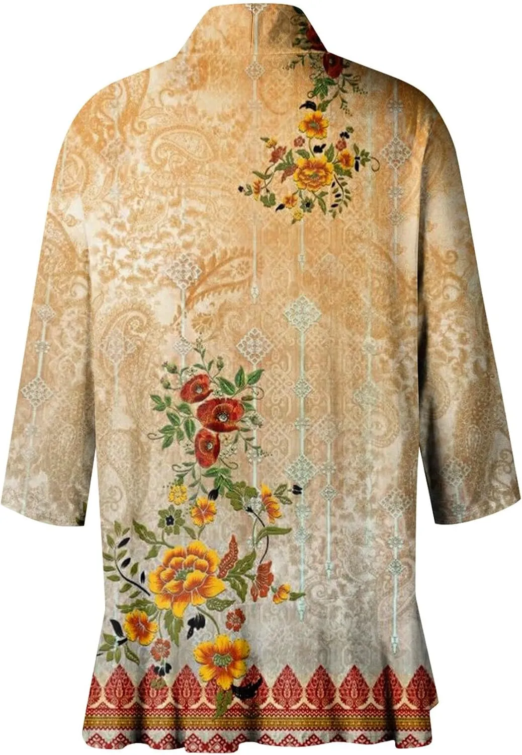 Cardigans for Women 2025 Casual Duster 3/4 Sleeve Jackets Lightweight Cardigans Retro Print Blouse Tops Coat