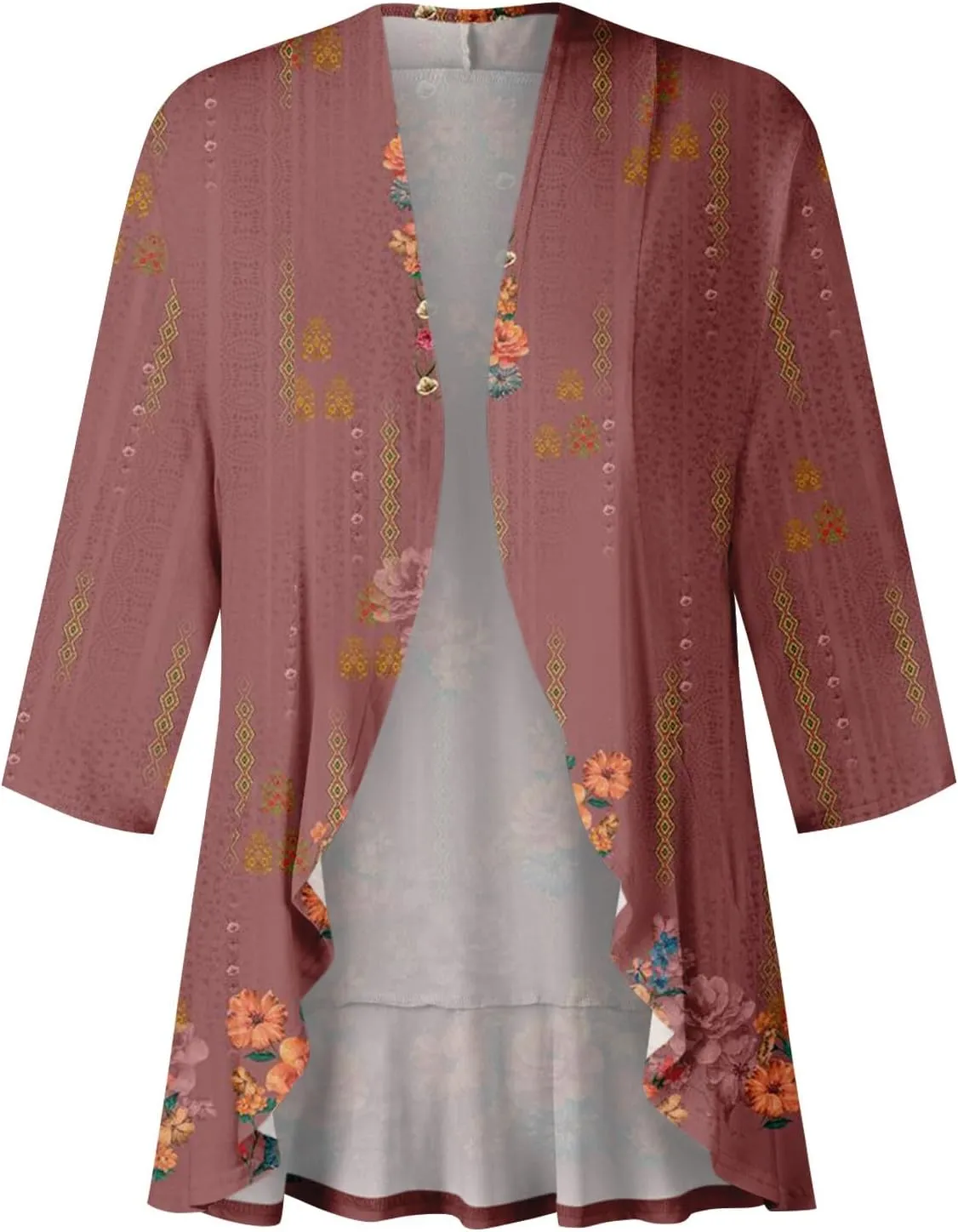 Cardigans for Women 2025 Casual Duster 3/4 Sleeve Jackets Lightweight Cardigans Retro Print Blouse Tops Coat