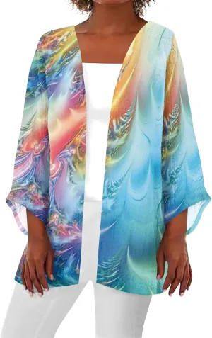Cardigans for Women 2025 Retro Print 3/4 Sleeve Cardigans Lightweight Blouse Tops Coat Casual Duster Jackets