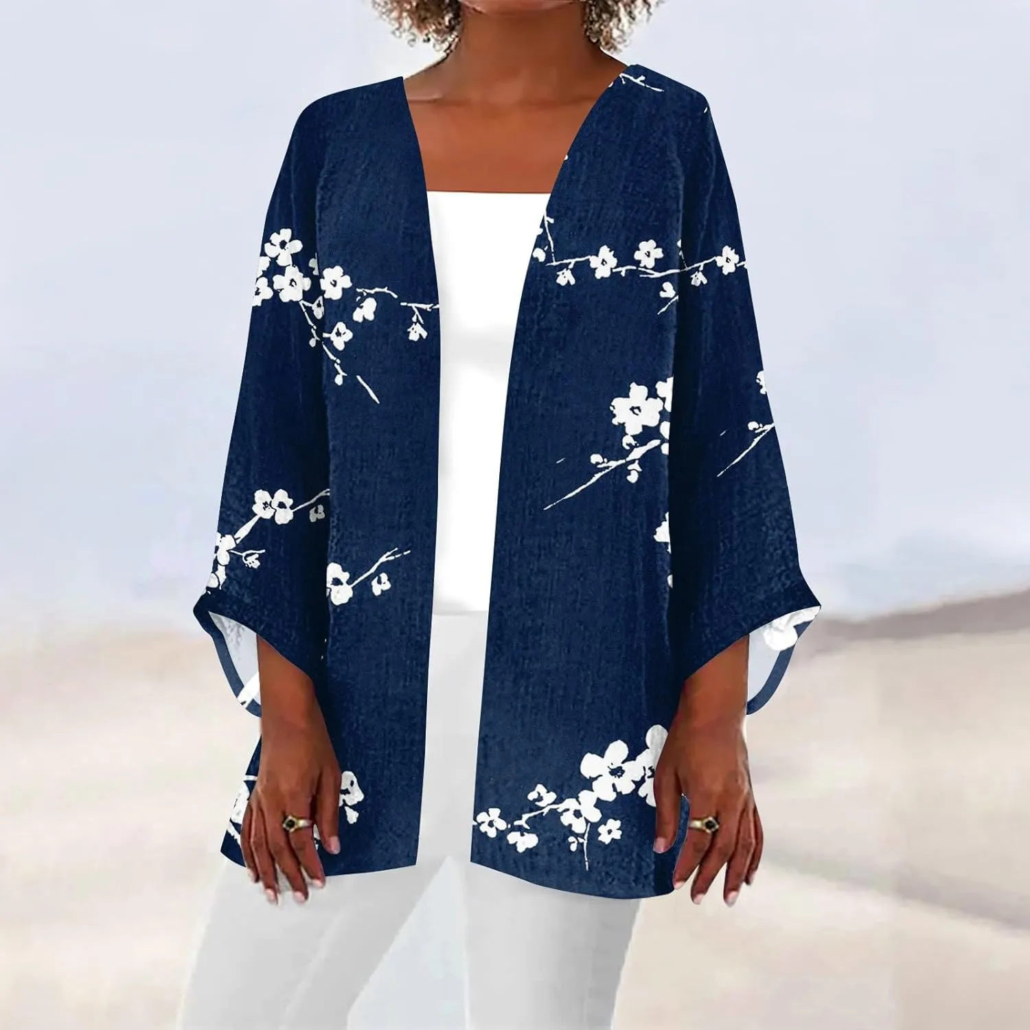 Cardigans for Women 2025 Retro Print 3/4 Sleeve Cardigans Lightweight Blouse Tops Coat Casual Duster Jackets