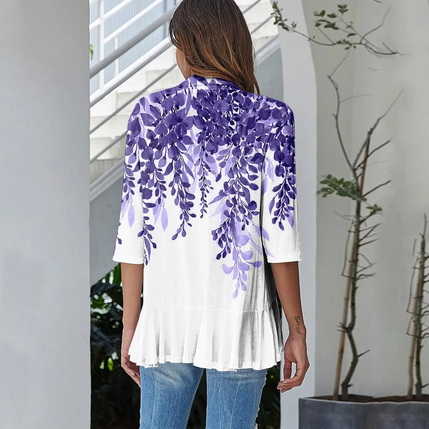 Cardigans for Women 2025 Retro Print Lightweight Cardigans Casual Duster Jackets 3/4 Sleeve Blouse Tops Coat