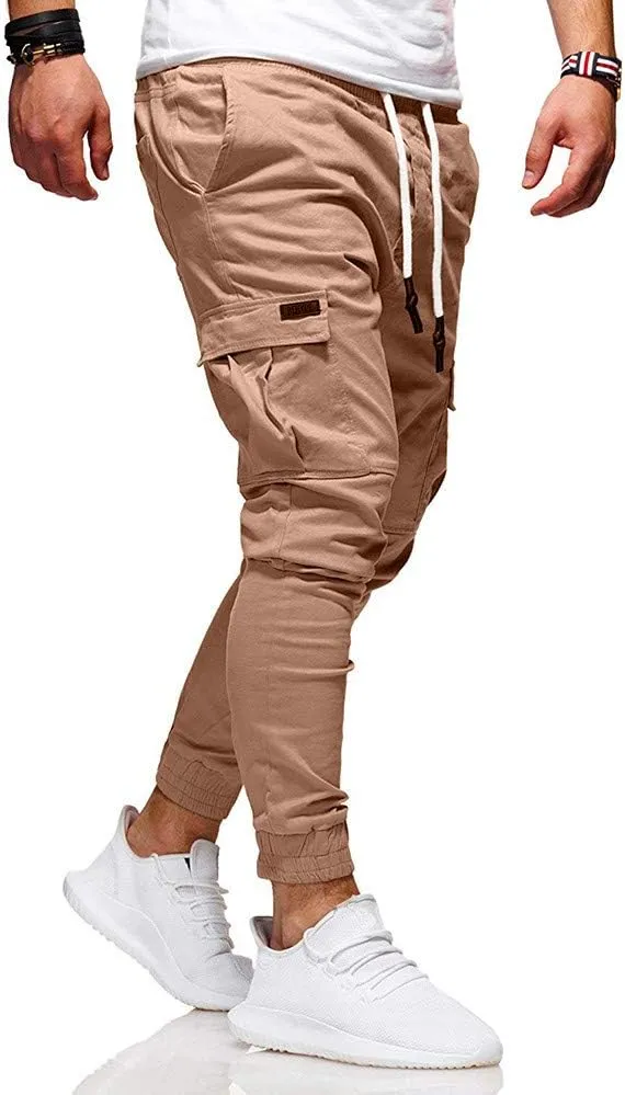 Cargo Pants for Men Big and Tall Sweatpants Cotton Fitted Running Workout Athletic Joggers with Pockets Men's Jogger