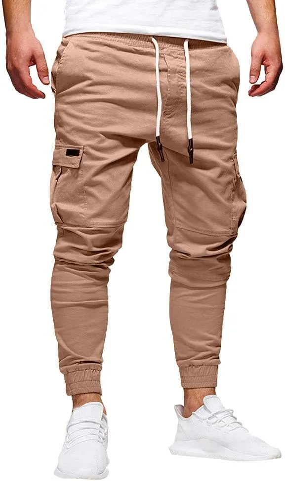 Cargo Pants for Men Big and Tall Sweatpants Cotton Fitted Running Workout Athletic Joggers with Pockets Men's Jogger