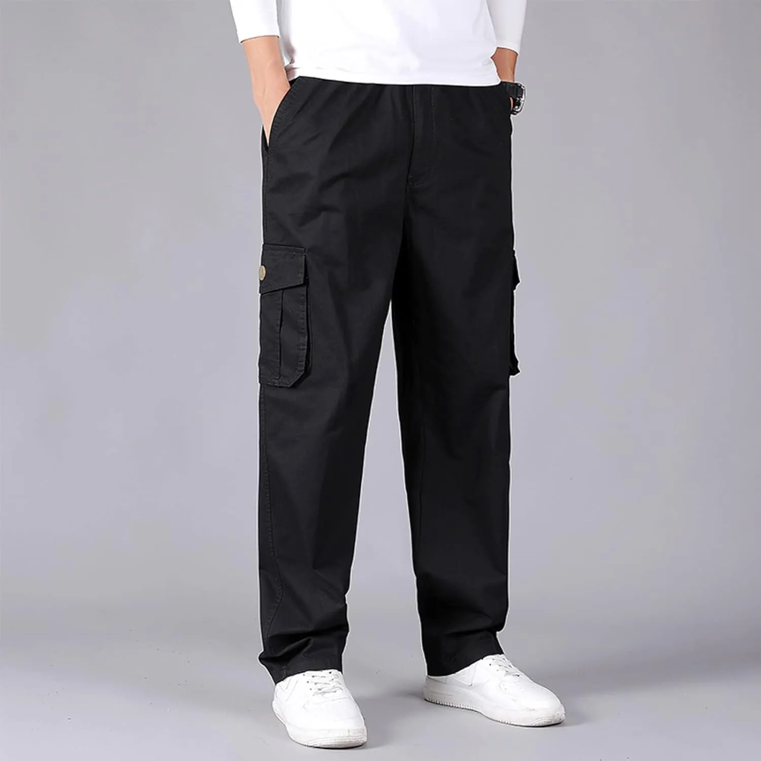 Cargo Sweatpants for Men Men's Drawstring Waist Zipper Hem Corduroy Cargo Pants with Pockets Men's Casual Drawstring