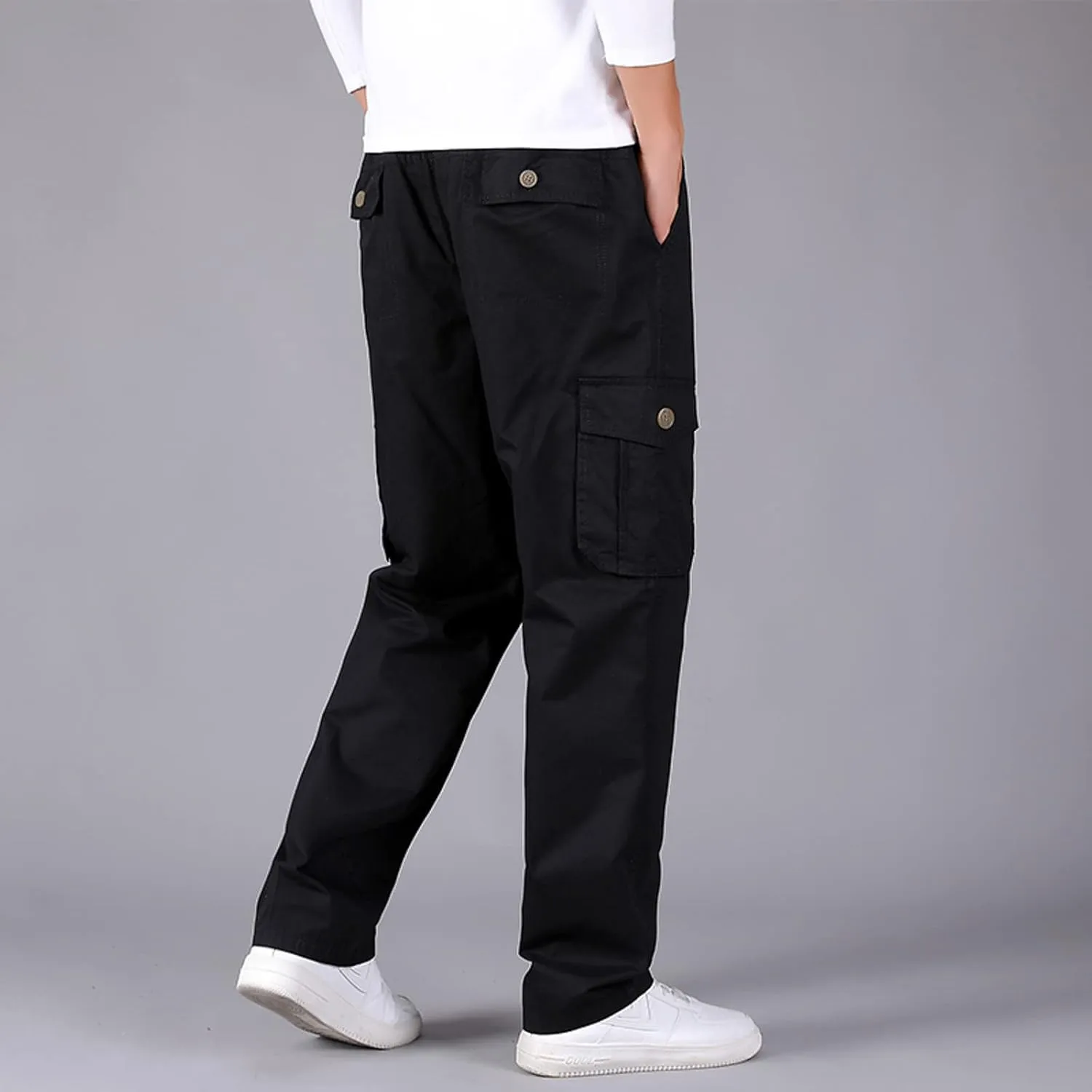 Cargo Sweatpants for Men Men's Drawstring Waist Zipper Hem Corduroy Cargo Pants with Pockets Men's Casual Drawstring