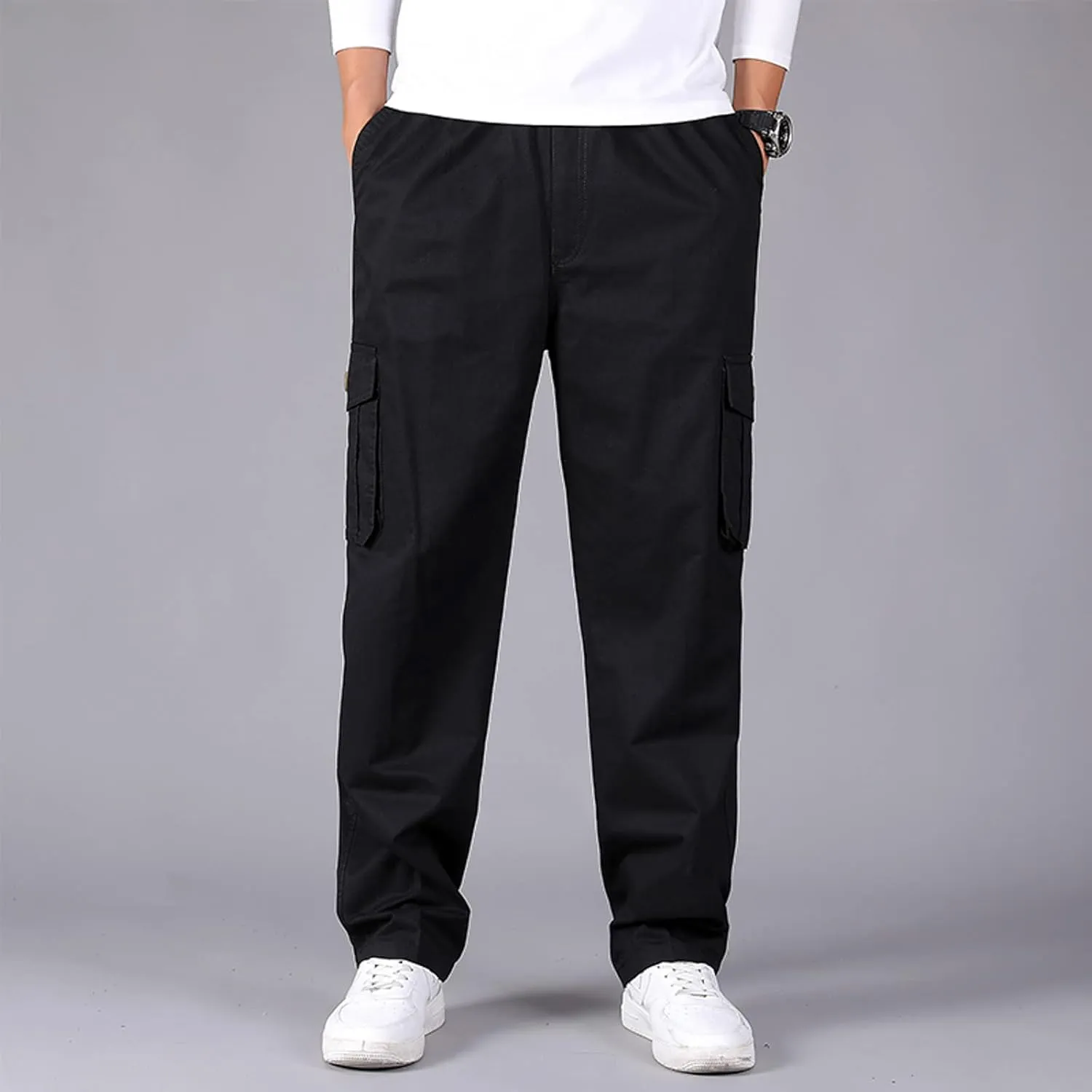 Cargo Sweatpants for Men Men's Drawstring Waist Zipper Hem Corduroy Cargo Pants with Pockets Men's Casual Drawstring