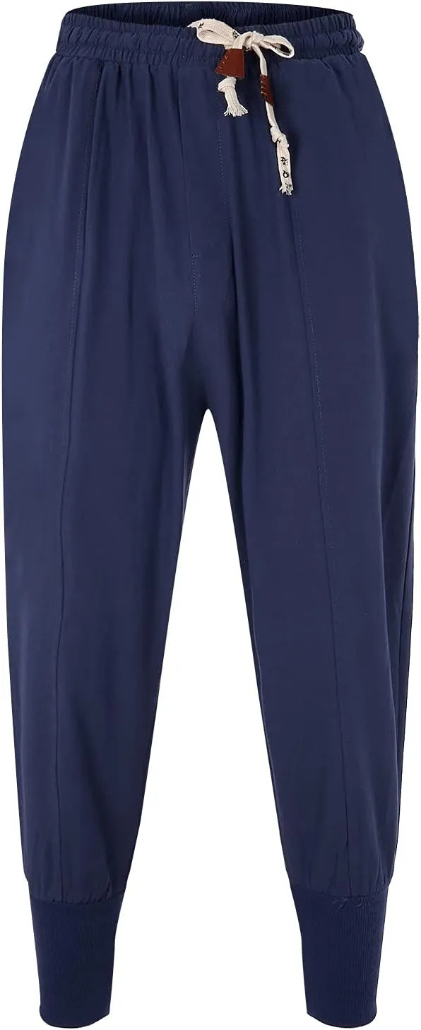 Cargo Trousers for Men Drawstring Hiking Pants Elastic Waist Outdoor Trousers with 7 Pockets Mens Long Cargo Pants