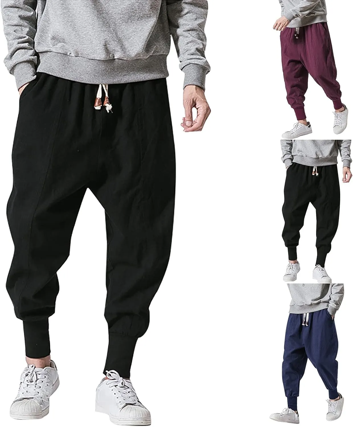 Cargo Trousers for Men Drawstring Hiking Pants Elastic Waist Outdoor Trousers with 7 Pockets Mens Long Cargo Pants