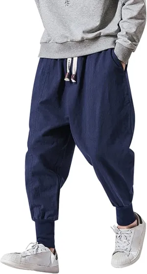 Cargo Trousers for Men Drawstring Hiking Pants Elastic Waist Outdoor Trousers with 7 Pockets Mens Long Cargo Pants