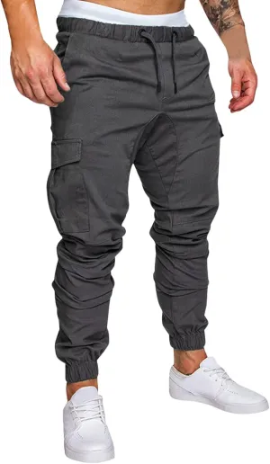 Cargo Trousers for Men Pants Men's Elastic Waist Drawstring Jogger Hiking Streetwear Cargo Pants with Pockets Men's