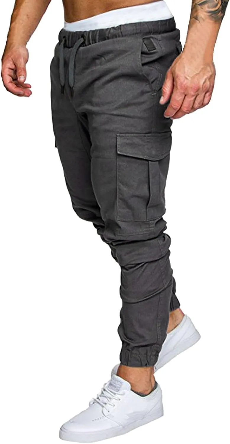 Cargo Trousers for Men Pants Men's Elastic Waist Drawstring Jogger Hiking Streetwear Cargo Pants with Pockets Men's
