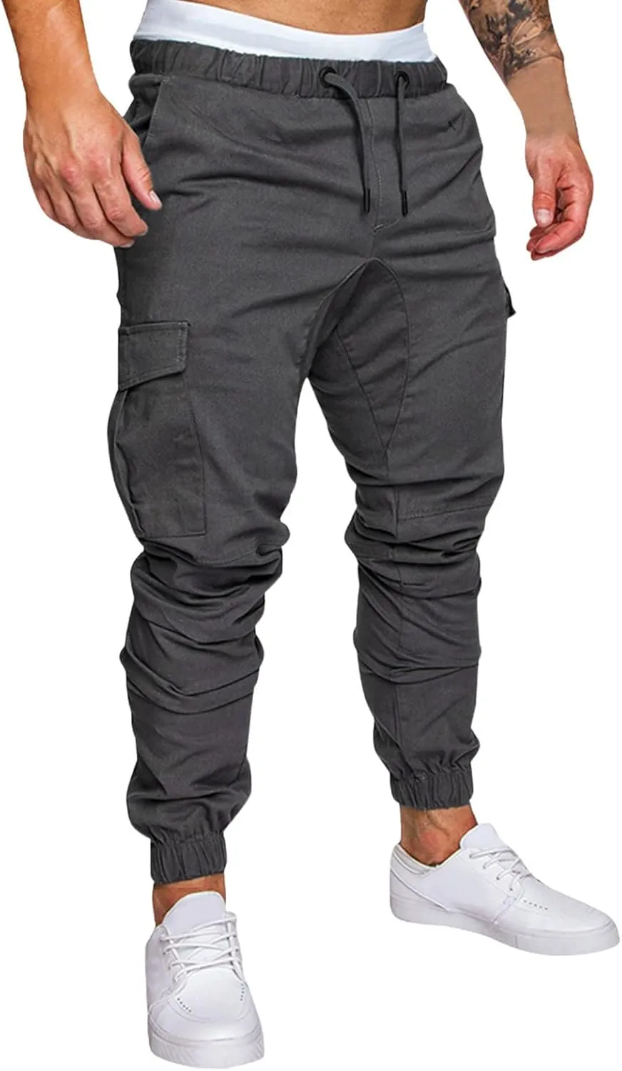 Cargo Trousers for Men Pants Men's Elastic Waist Drawstring Jogger Hiking Streetwear Cargo Pants with Pockets Men's