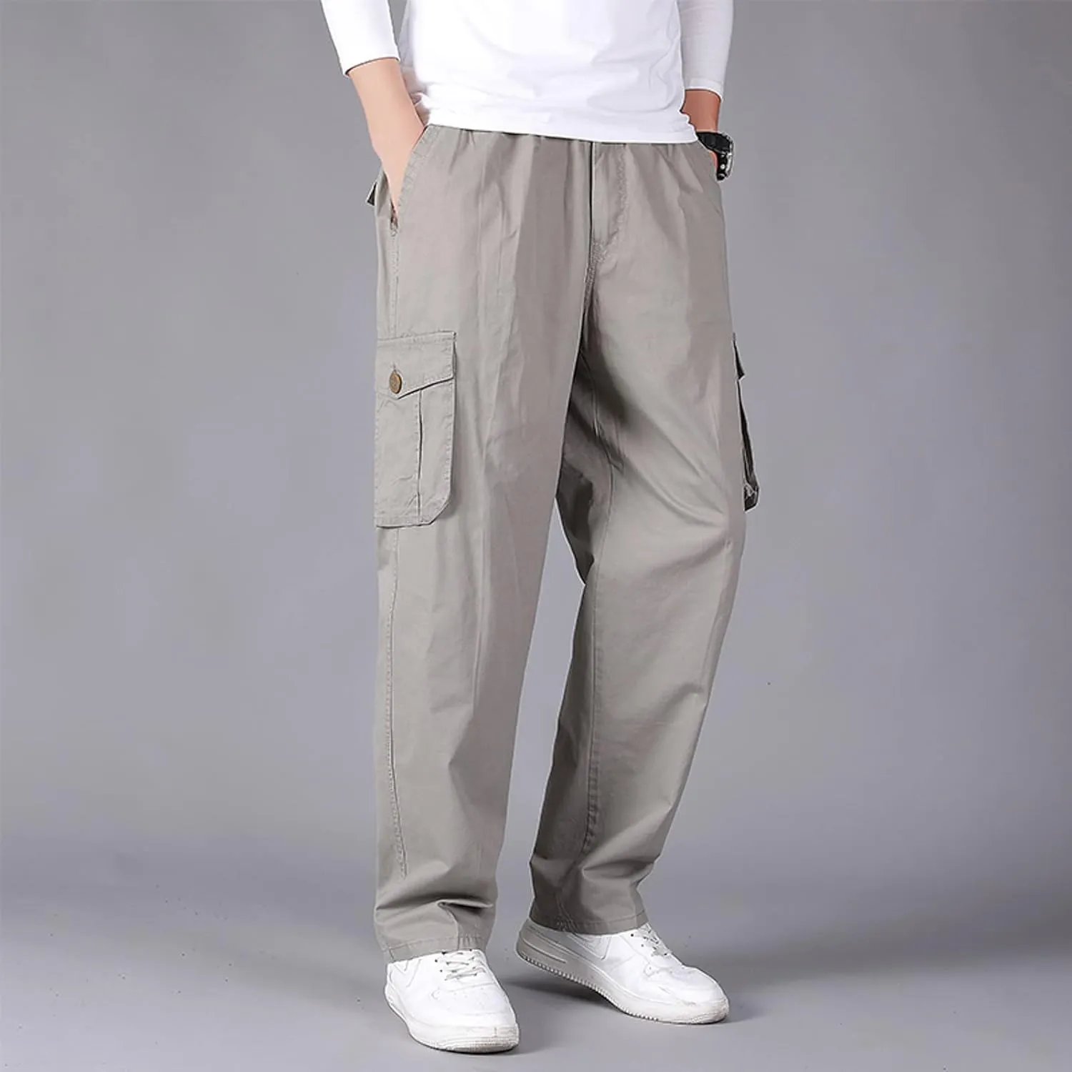 Cargo Trousers for Men Relaxed Fit Cargo Pants Men's Heavyweight Cargo Fleece Sweatpants Stretch Elastic Waist Jogger