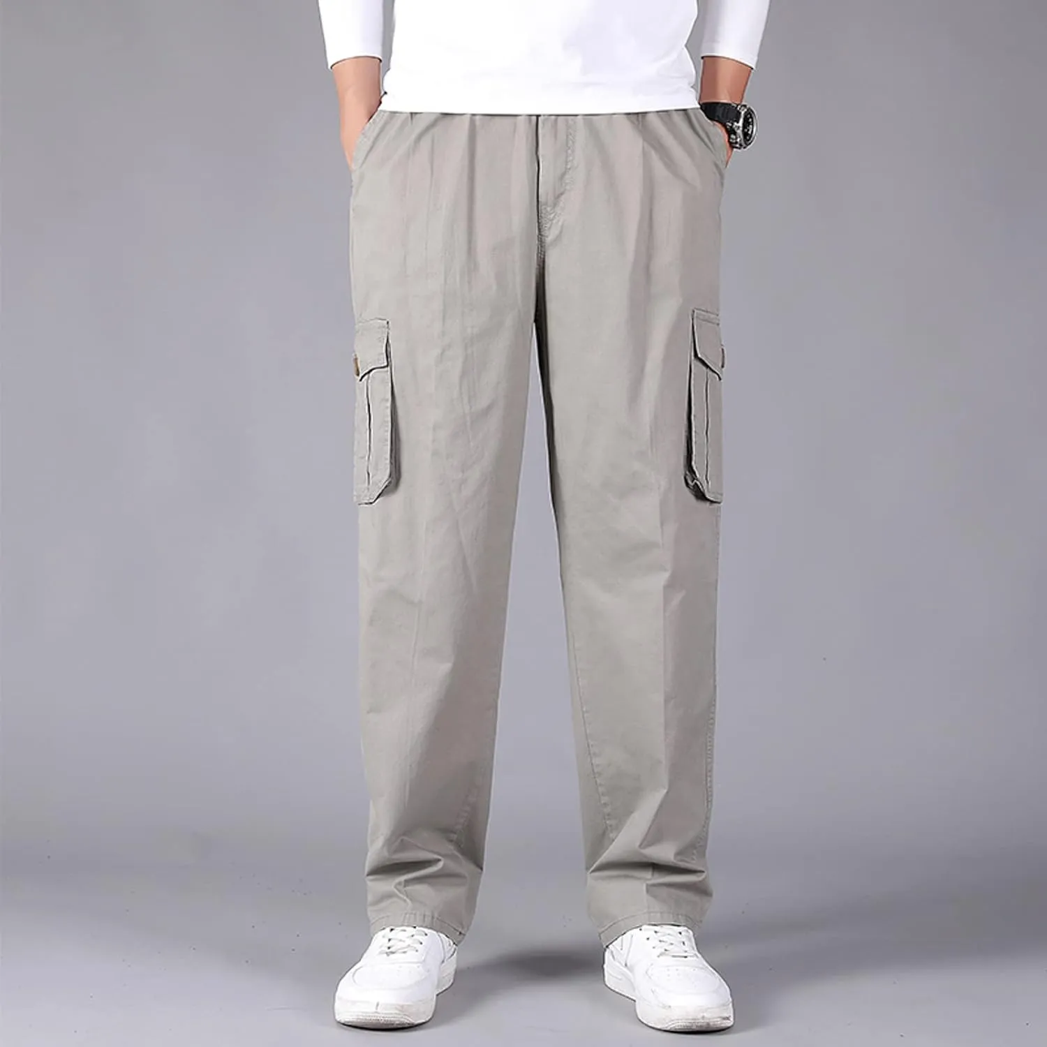 Cargo Trousers for Men Relaxed Fit Cargo Pants Men's Heavyweight Cargo Fleece Sweatpants Stretch Elastic Waist Jogger
