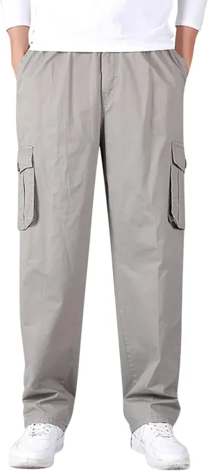 Cargo Trousers for Men Relaxed Fit Cargo Pants Men's Heavyweight Cargo Fleece Sweatpants Stretch Elastic Waist Jogger