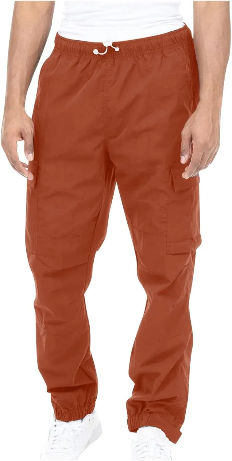 Cargo Trousers for Men Workout Sports Pant Men's Cargo Pants Elastic Waist Joggers Solid Casual Multi Pockets Outdoor