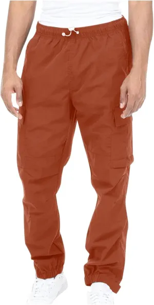 Cargo Trousers for Men Workout Sports Pant Men's Cargo Pants Elastic Waist Joggers Solid Casual Multi Pockets Outdoor