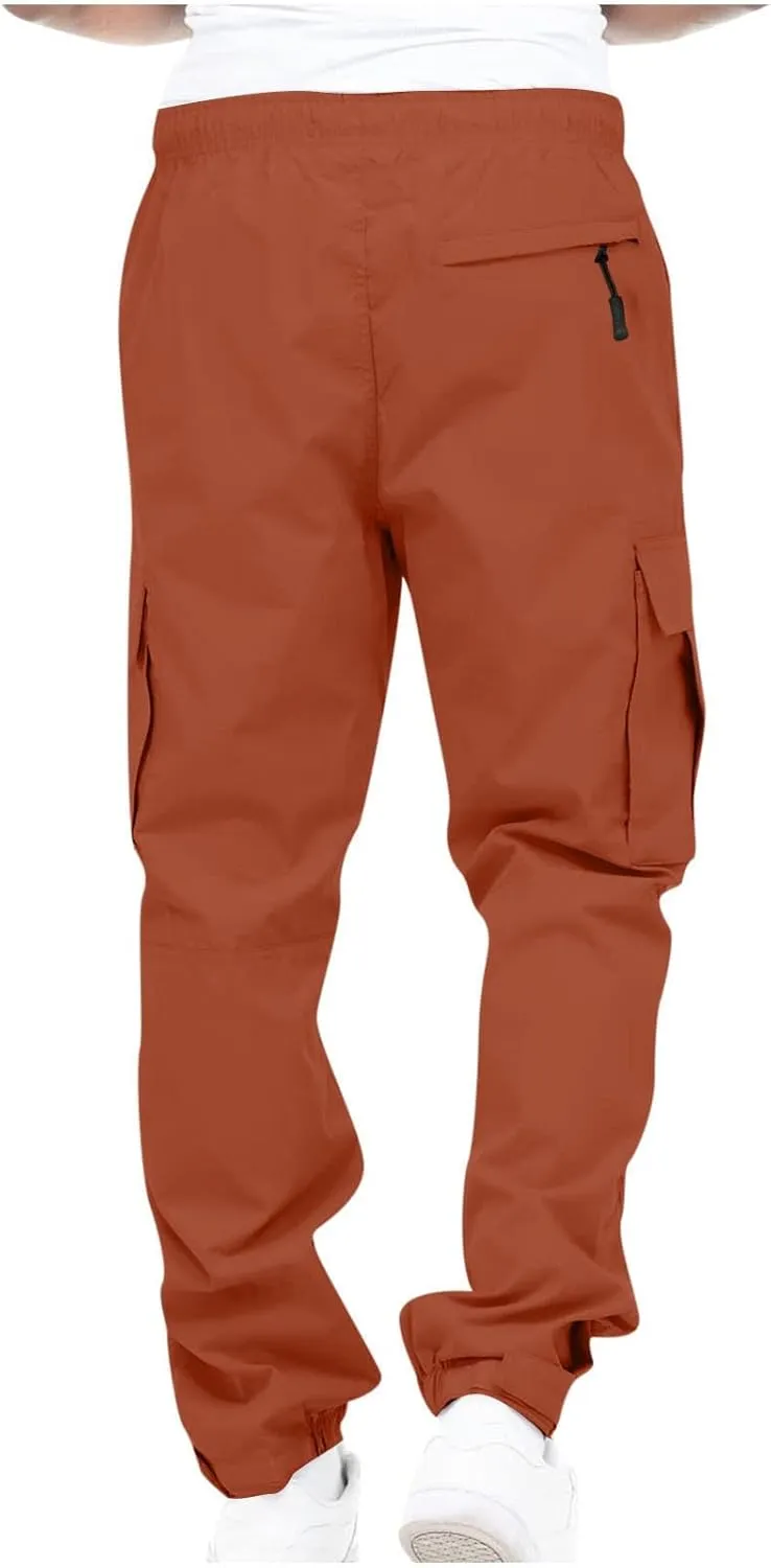 Cargo Trousers for Men Workout Sports Pant Men's Cargo Pants Elastic Waist Joggers Solid Casual Multi Pockets Outdoor