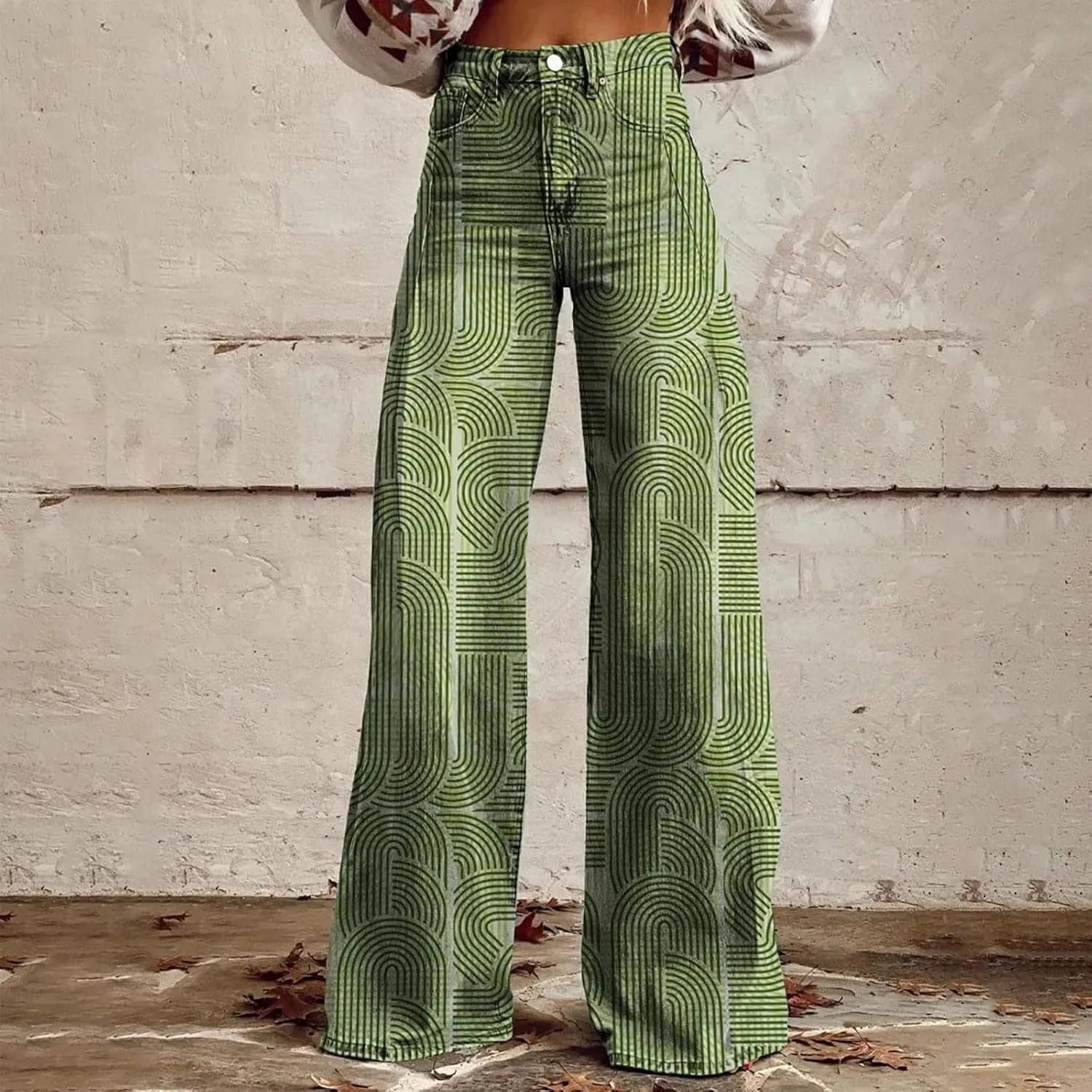 Casual High Waist Loose Cargo Pants Women Vintage Hippie Pants Trendy Wide Leg Trousers Print Straight Pants Halloween