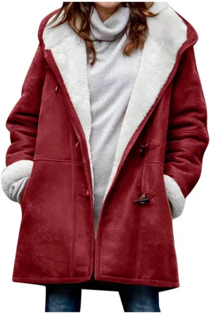 Cbcbtwo Women Fuzzy Fleece Hoodie Jackets Plus Size Full Zip Up Sherpa Lined Outerwear Faux Suede Winter Thicken Parka Jacket