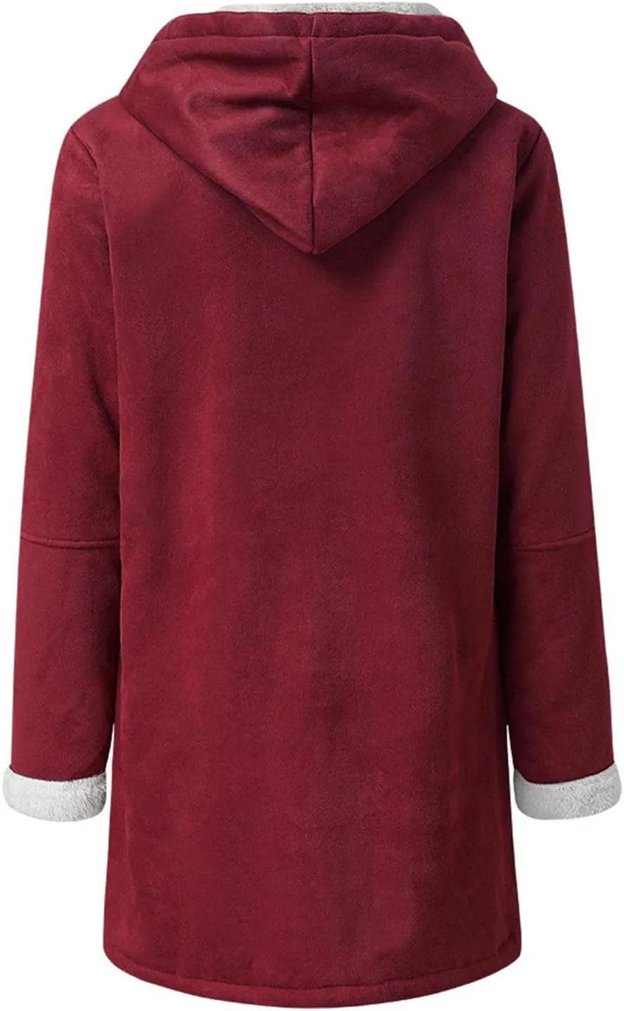 Cbcbtwo Women Fuzzy Fleece Hoodie Jackets Plus Size Full Zip Up Sherpa Lined Outerwear Faux Suede Winter Thicken Parka Jacket