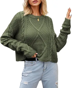 CHARTOU Women Casual Twist Cable Knit Sweater Pullover Top Long Sleeve Knitted Jersey Jumper Knitwear