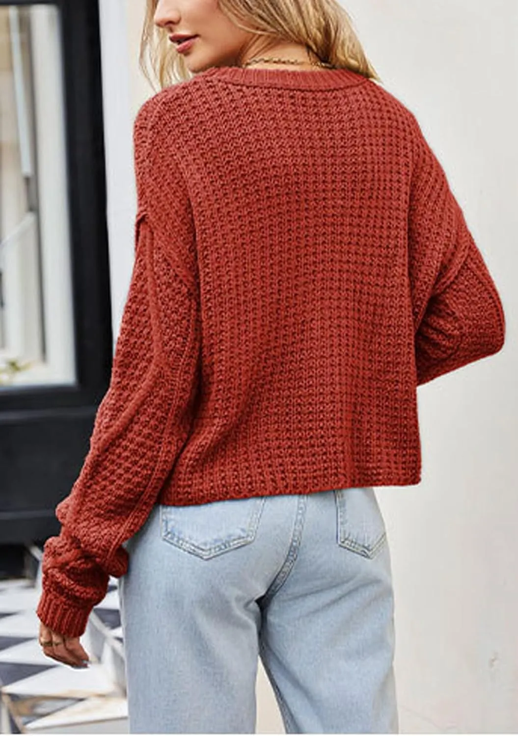 CHARTOU Women Casual Twist Cable Knit Sweater Pullover Top Long Sleeve Knitted Jersey Jumper Knitwear