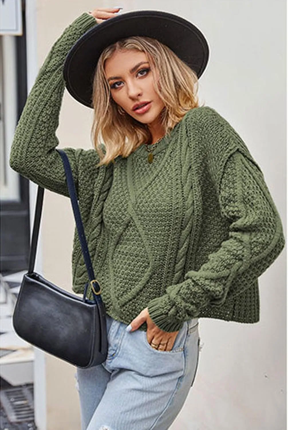 CHARTOU Women Casual Twist Cable Knit Sweater Pullover Top Long Sleeve Knitted Jersey Jumper Knitwear