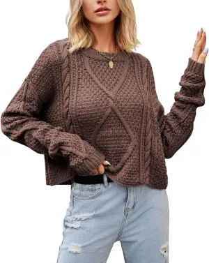 CHARTOU Women Casual Twist Cable Knit Sweater Pullover Top Long Sleeve Knitted Jersey Jumper Knitwear