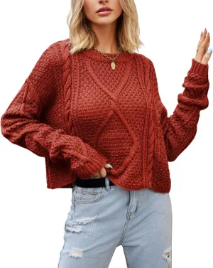 CHARTOU Women Casual Twist Cable Knit Sweater Pullover Top Long Sleeve Knitted Jersey Jumper Knitwear