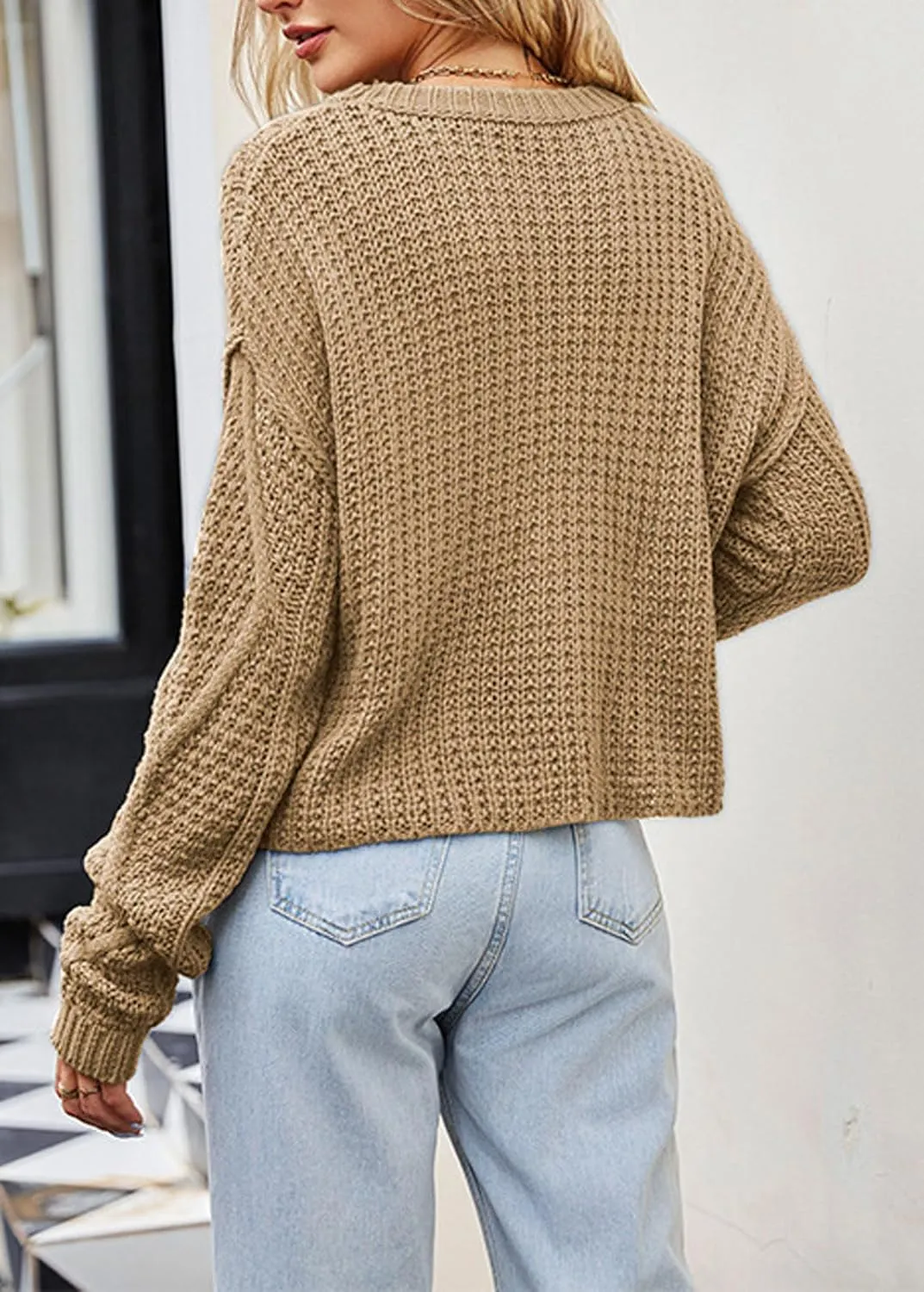 CHARTOU Women Casual Twist Cable Knit Sweater Pullover Top Long Sleeve Knitted Jersey Jumper Knitwear