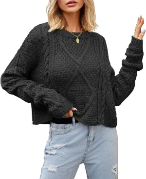 CHARTOU Women Casual Twist Cable Knit Sweater Pullover Top Long Sleeve Knitted Jersey Jumper Knitwear