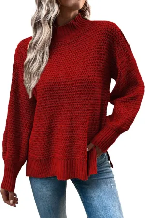CHARTOU Women Oversized Cable Knit Sweater Knitted Mock Neck Pullover Jumper Top Knitwear