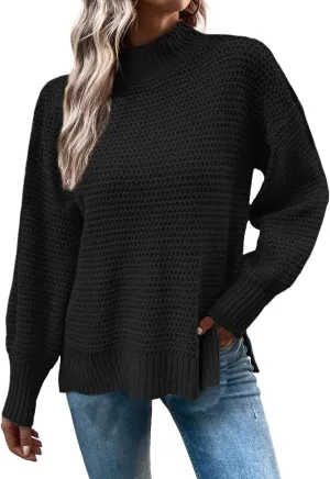 CHARTOU Women Oversized Cable Knit Sweater Knitted Mock Neck Pullover Jumper Top Knitwear