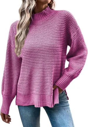 CHARTOU Women Oversized Cable Knit Sweater Knitted Mock Neck Pullover Jumper Top Knitwear
