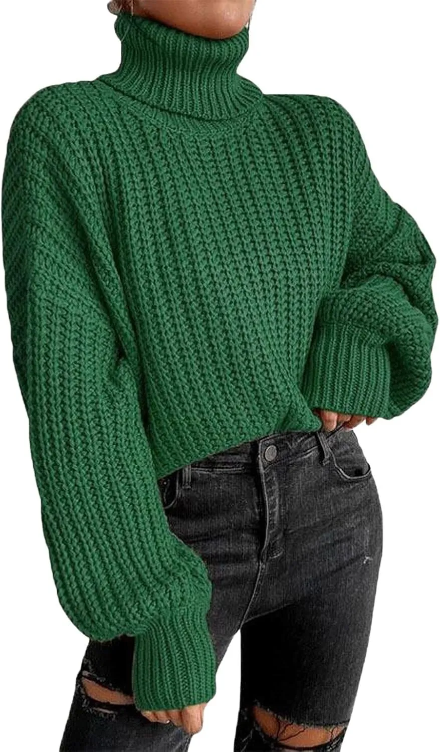 CHARTOU Women Oversized Cable Knit Turtleneck Sweater Long Sleeve Drop Shoulder Knitwear Pullover