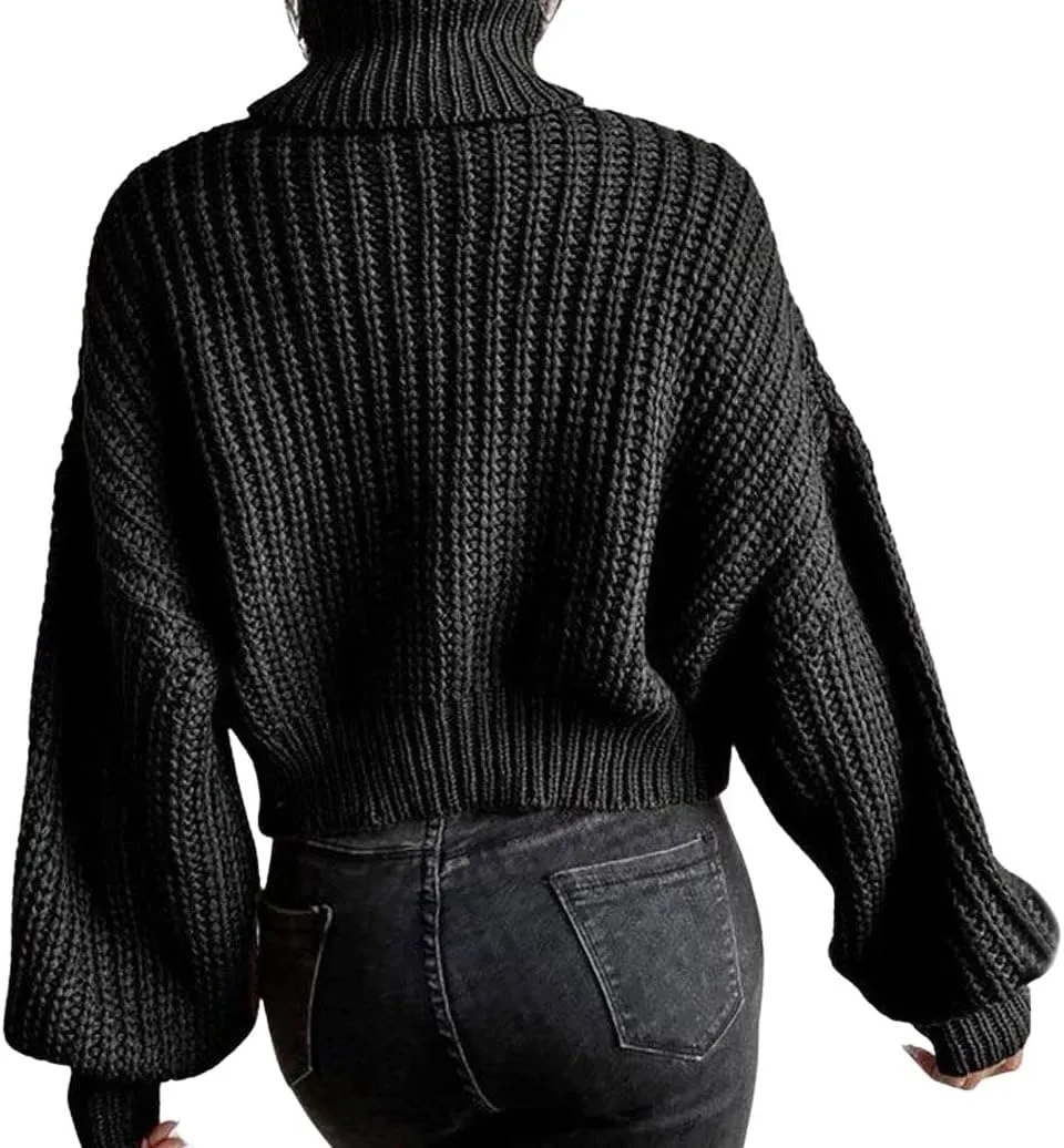 CHARTOU Women Oversized Cable Knit Turtleneck Sweater Long Sleeve Drop Shoulder Knitwear Pullover