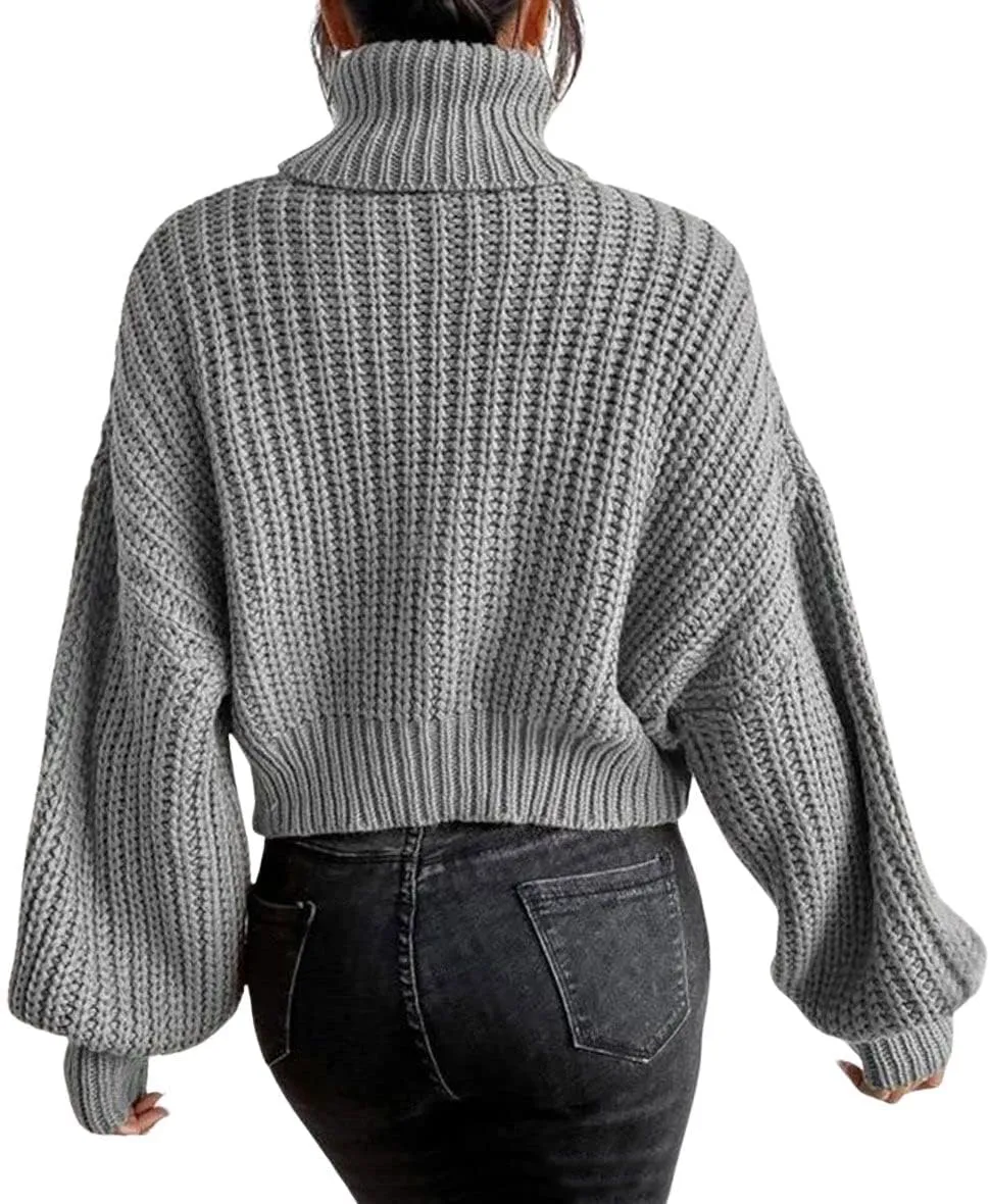CHARTOU Women Oversized Cable Knit Turtleneck Sweater Long Sleeve Drop Shoulder Knitwear Pullover