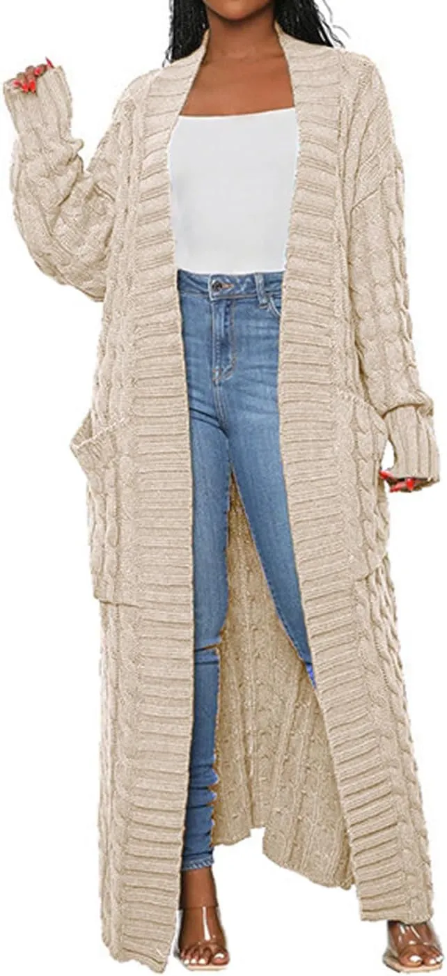 CHARTOU Women's 2023 Fall Chunky Cable Knit Long Sleeve Open Front Cardigan Sweater