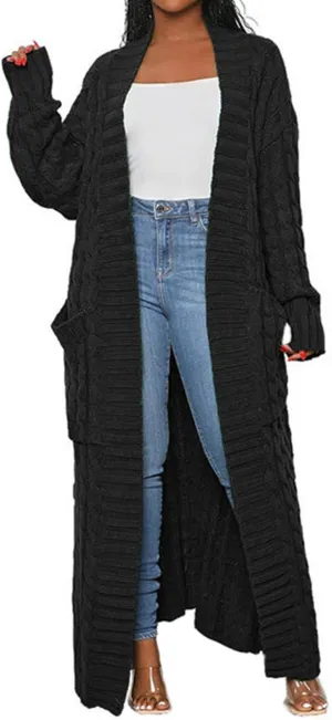 CHARTOU Women's 2023 Fall Chunky Cable Knit Long Sleeve Open Front Cardigan Sweater