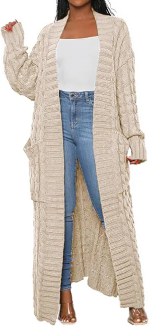 CHARTOU Women's 2023 Fall Chunky Cable Knit Long Sleeve Open Front Cardigan Sweater