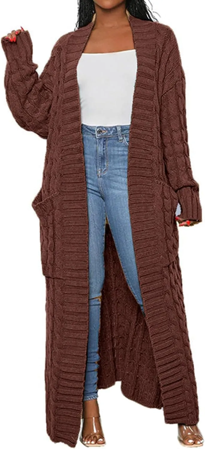 CHARTOU Women's 2023 Fall Chunky Cable Knit Long Sleeve Open Front Cardigan Sweater