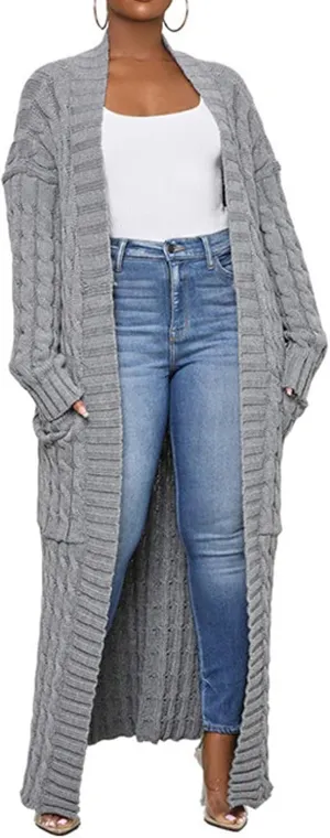 CHARTOU Women's 2023 Fall Chunky Cable Knit Long Sleeve Open Front Cardigan Sweater